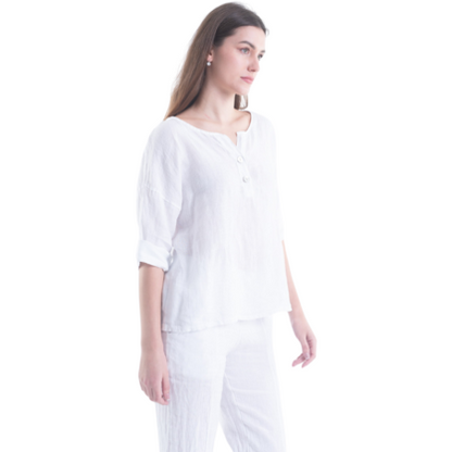 6214 WHITE ITALIAN LINEN TOP