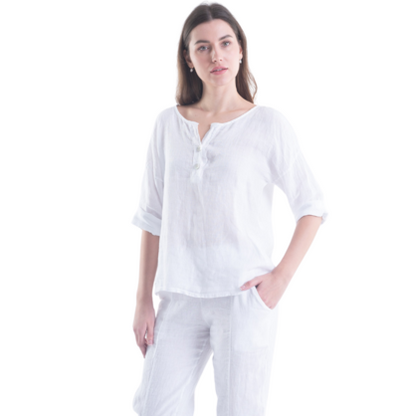 6214 WHITE ITALIAN LINEN TOP