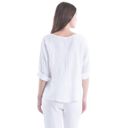 6214 WHITE ITALIAN LINEN TOP
