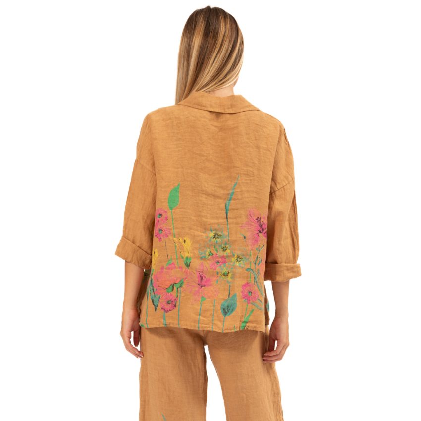 6232 Camel Vera May Italian Linen Top