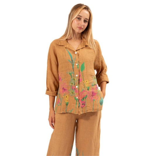 6232 Camel Vera May Italian Linen Top