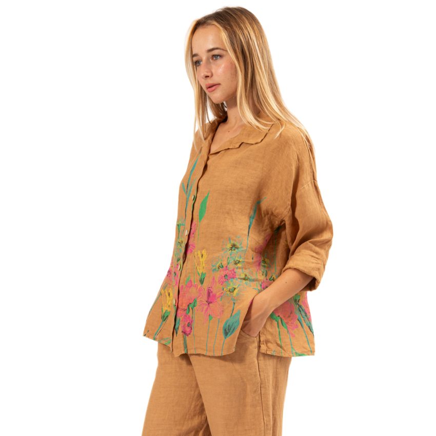 6232 Camel Vera May Italian Linen Top
