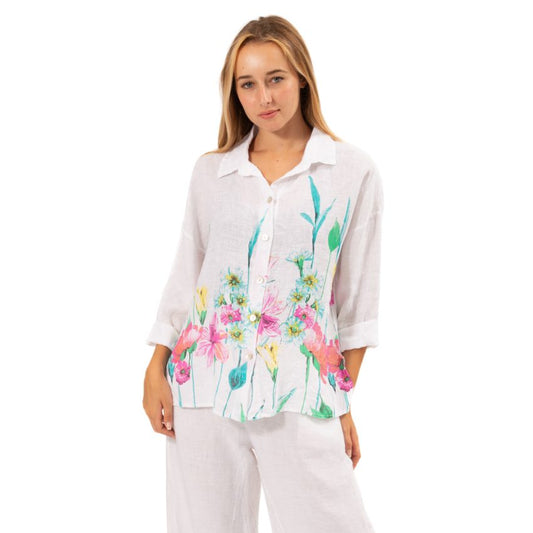 6232 White Vera May Italian Linen Top