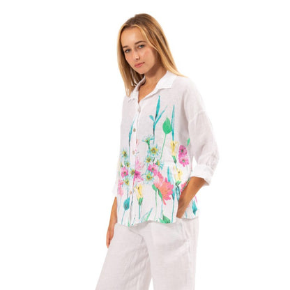 6232 White Vera May Italian Linen Top