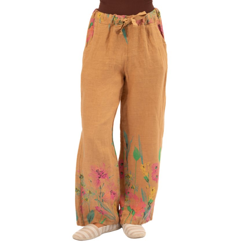 6233 Camel Vera May Italian Linen Pants