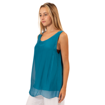 VERA MAY TEAL ITALIAN SILK TOP 6274