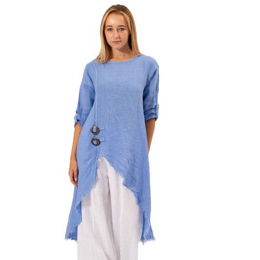 6284 Blue Vera May Italian Linen Top
