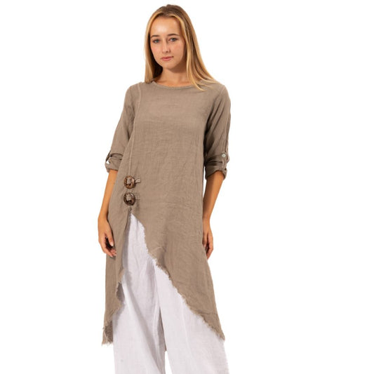 6284 Taupe Vera May Italian Linen Top