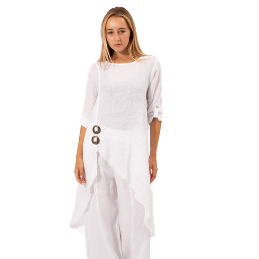 6284 White Vera May Italian Linen Top