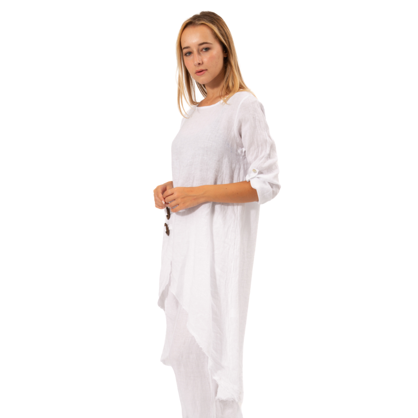 6284 White Vera May Italian Linen Top