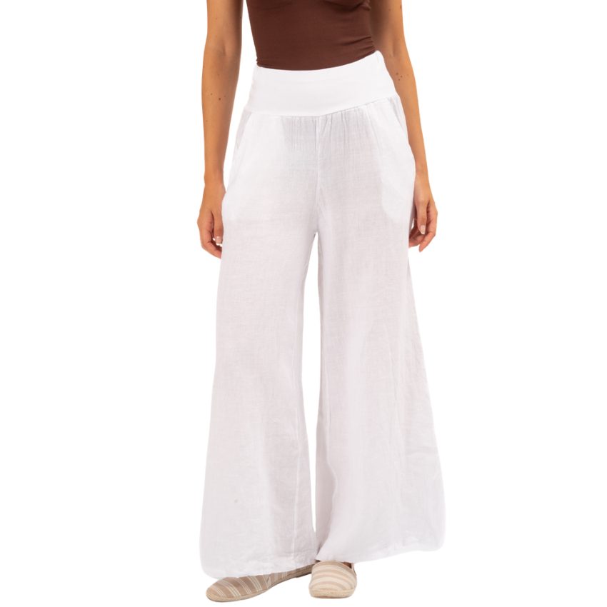 6285 White Vera May Italian Linen Pant