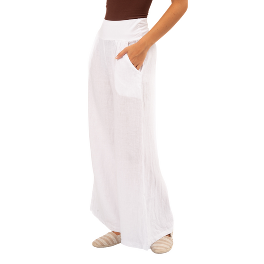 6285 White Vera May Italian Linen Pant