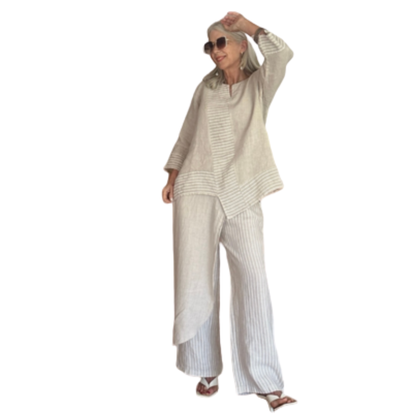 6307 Beige Vera May Italian Linen Pants