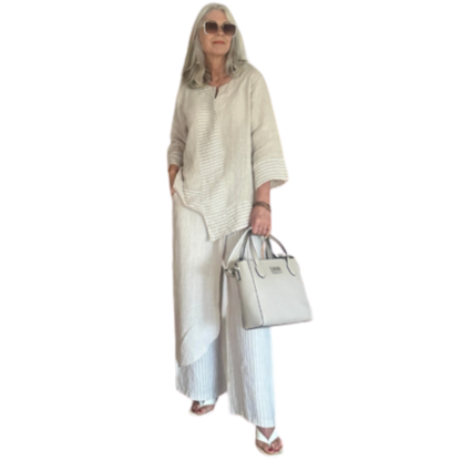 6307 Beige Vera May Italian Linen Pants