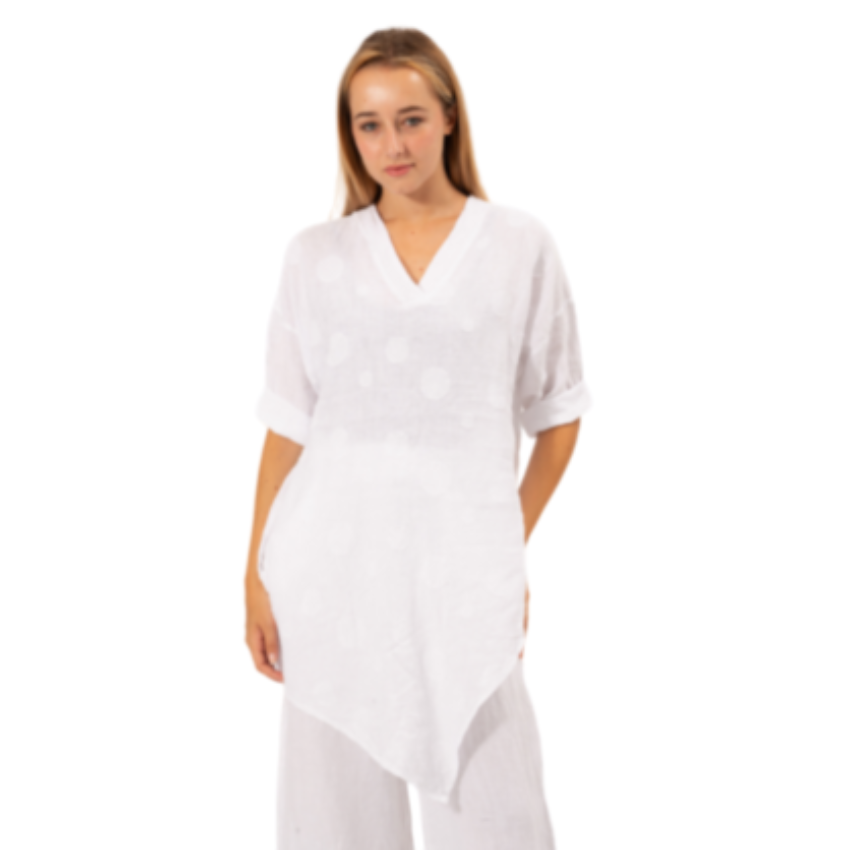 6308 WHITE ITALIAN LINEN TOP