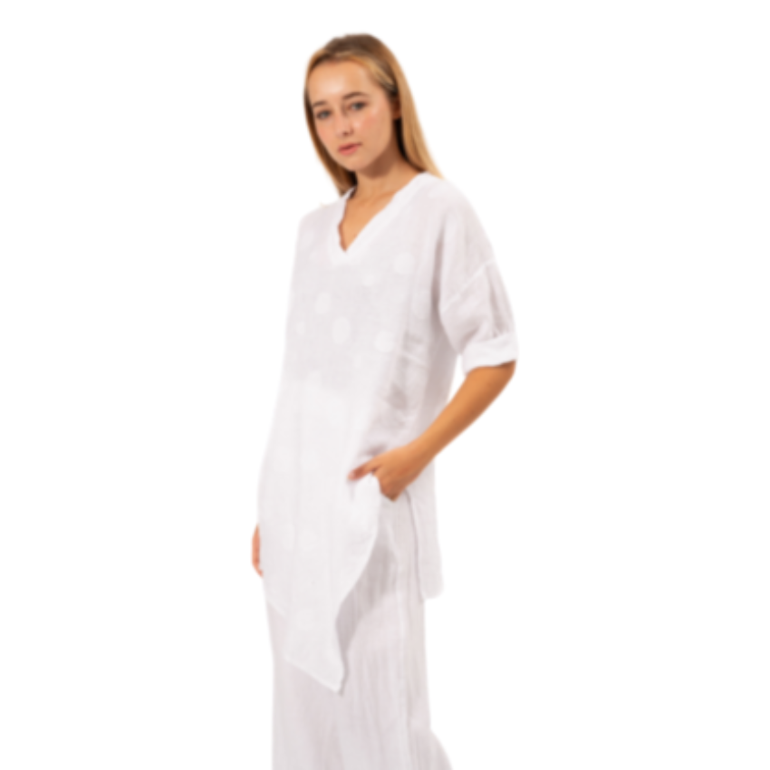 6308 WHITE ITALIAN LINEN TOP