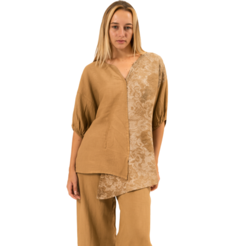 6315 CAMEL ITALIAN LINEN TOP