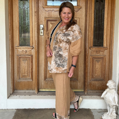 6315 CAMEL ITALIAN LINEN TOP