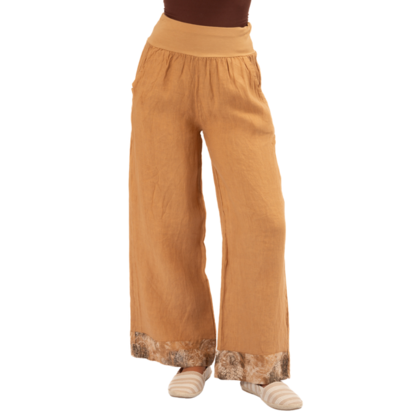 6316 Camel Vera May Italian Linen Pants