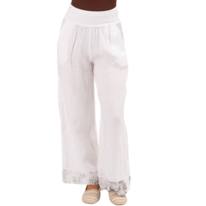 6316 Bianco Vera May Italian Linen Pants
