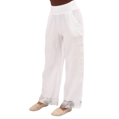 6316 Bianco Vera May Italian Linen Pants