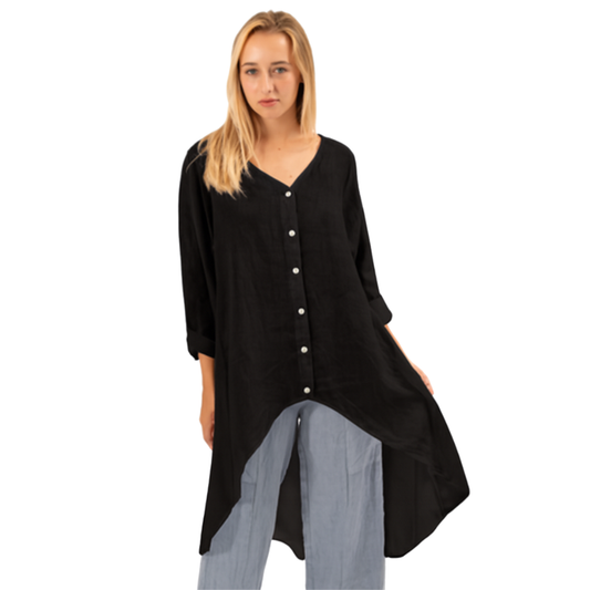 6341 BLACK ITALIAN LINEN TOP