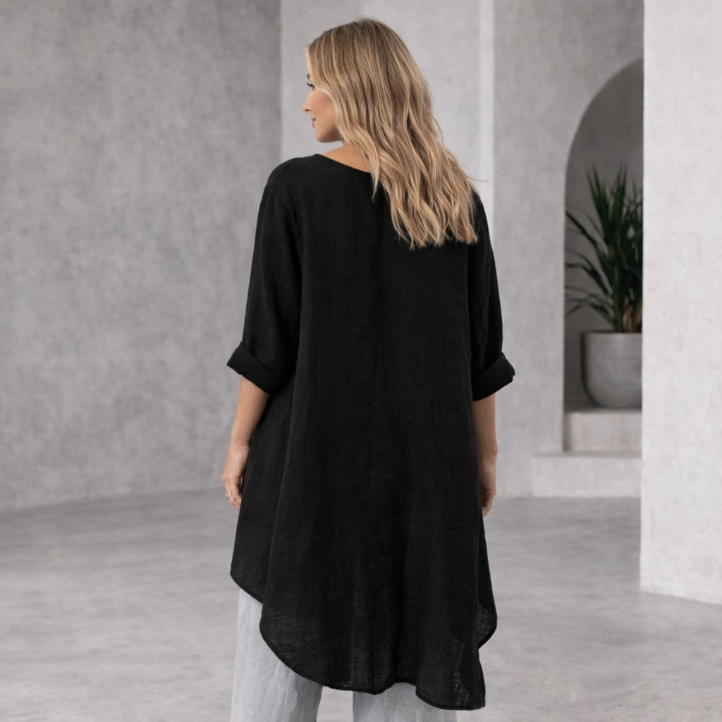 6341 BLACK ITALIAN LINEN TOP