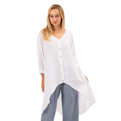 6341 WHITE ITALIAN LINEN TOP