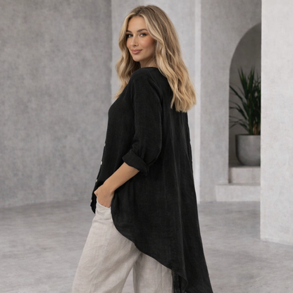 6341 BLACK ITALIAN LINEN TOP