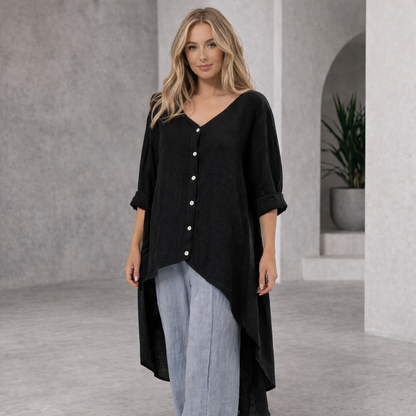 6341 BLACK ITALIAN LINEN TOP
