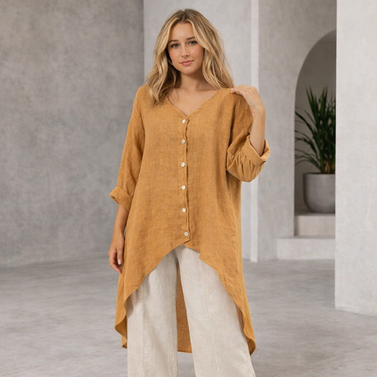 6341 CAMEL ITALIAN LINEN TOP