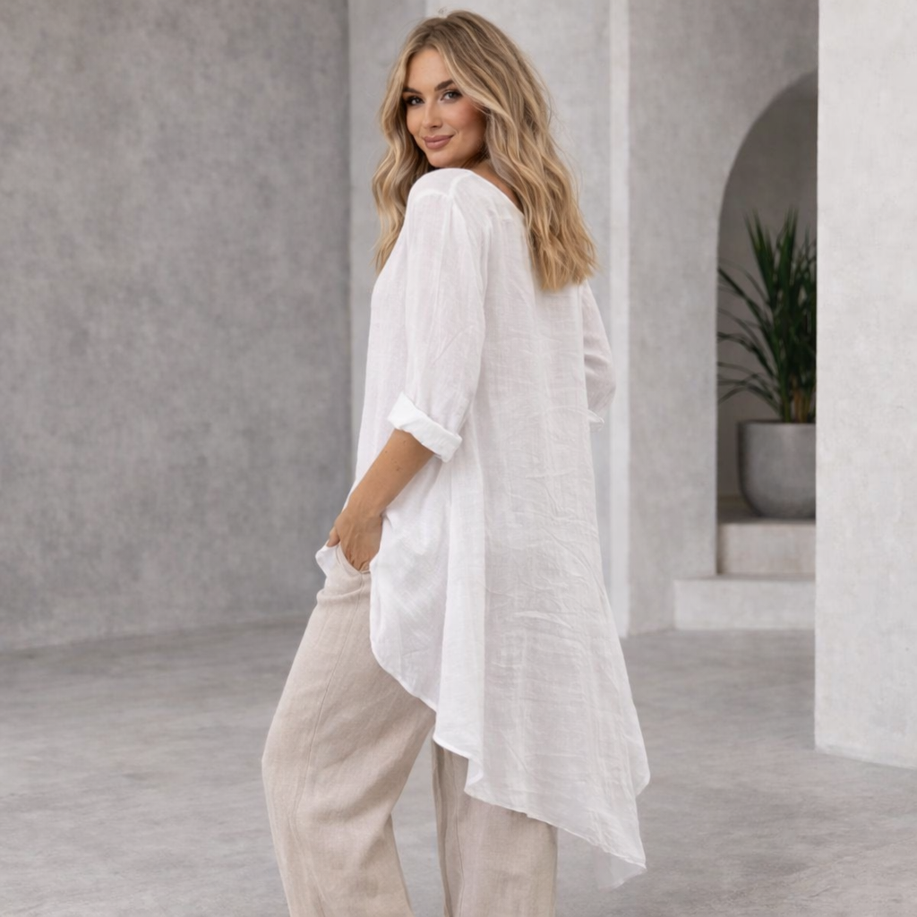 6341 WHITE ITALIAN LINEN TOP