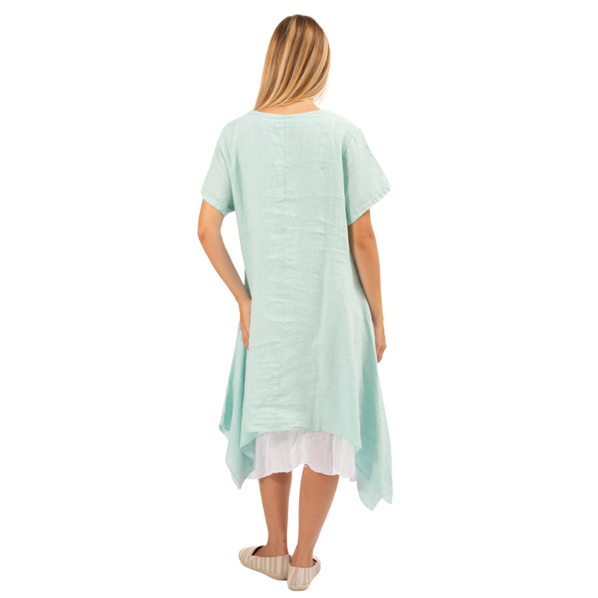 6345 Aqua Vera May Italian Linen Dress
