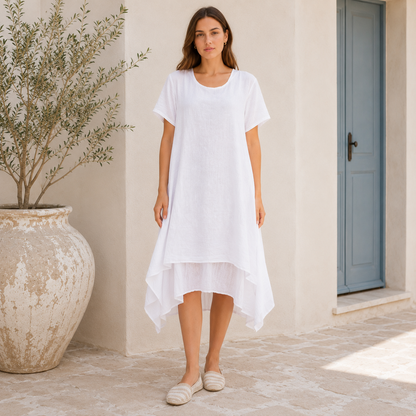 6345 Bianco Vera May Italian Linen Dress