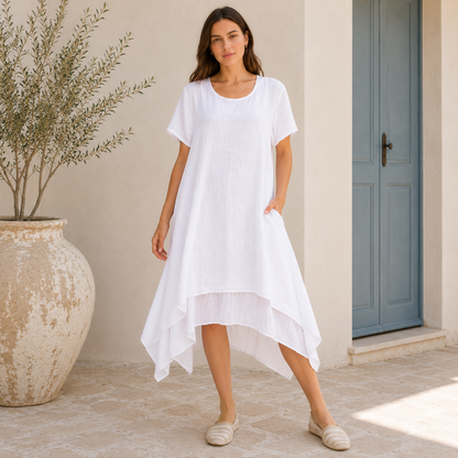 6345 Bianco Vera May Italian Linen Dress
