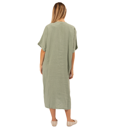 6346 Sage Vera May Italian Linen Dress
