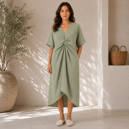 6346 Sage Vera May Italian Linen Dress