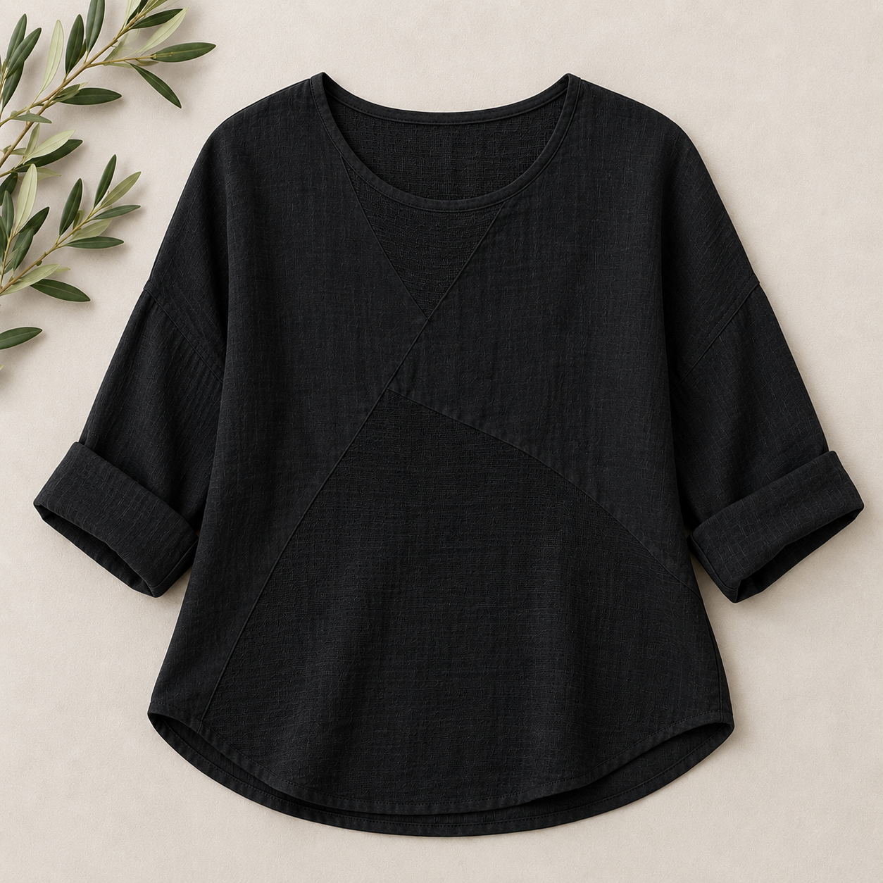 6347 BLACK ITALIAN LINEN TOP