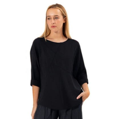 6347 BLACK ITALIAN LINEN TOP