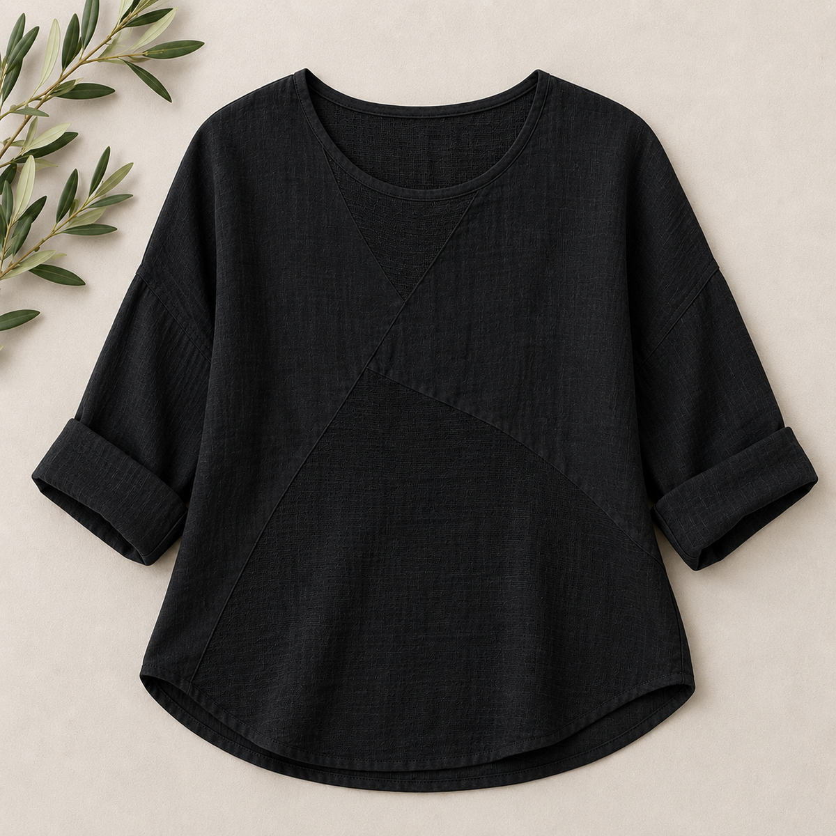6347 BLACK ITALIAN LINEN TOP