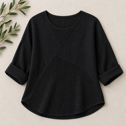 6347 BLACK ITALIAN LINEN TOP