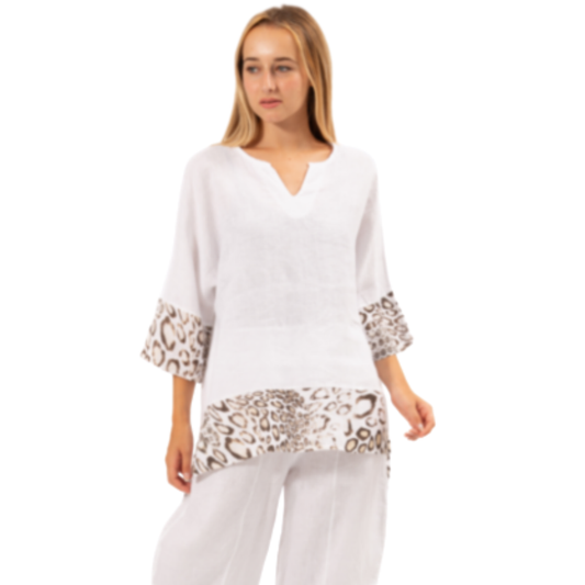 6349-1 White Vera May Italian Linen Top