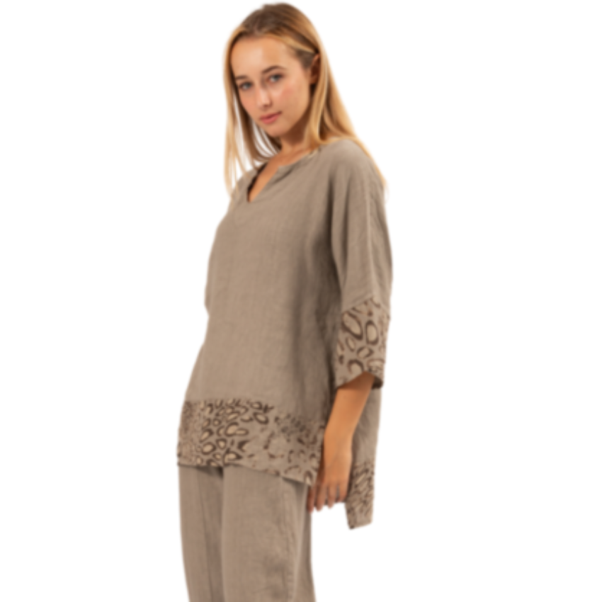 6349-1 Taupe Vera May Italian Linen Top