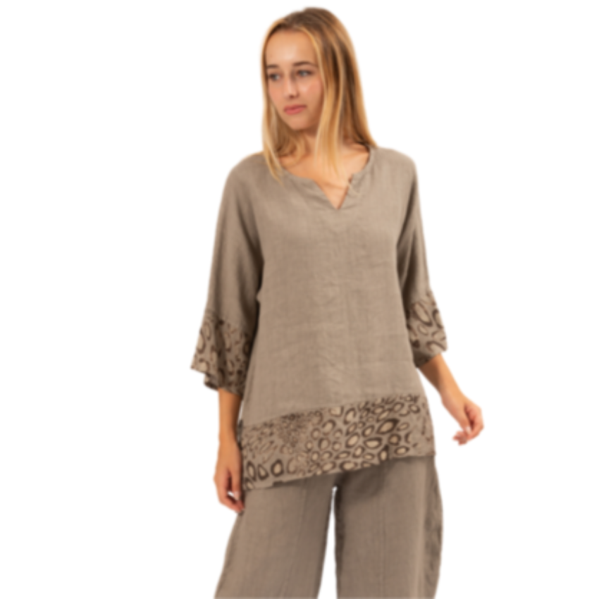 6349-1 Taupe Vera May Italian Linen Top