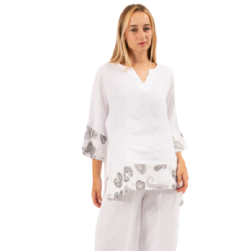 6349-2 White Vera May Italian Linen Top