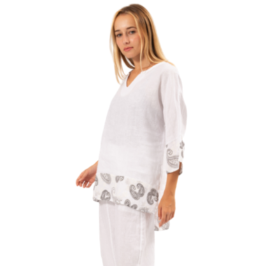 6349-2 White Vera May Italian Linen Top