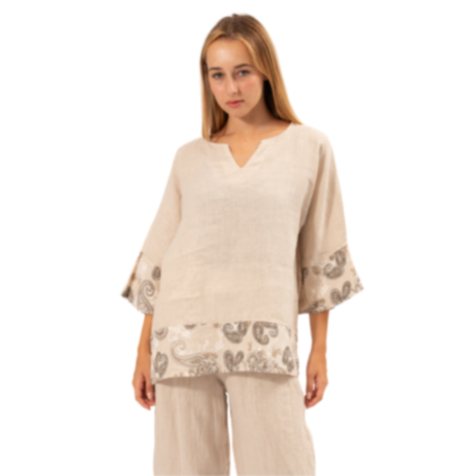 6349-2 Beige Vera May Italian Linen Top