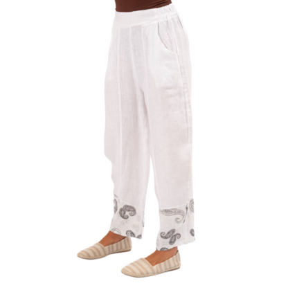 Vera May Italian Linen White Pant 6351-2