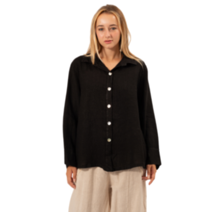 6356 BLACK ITALIAN LINEN TOP