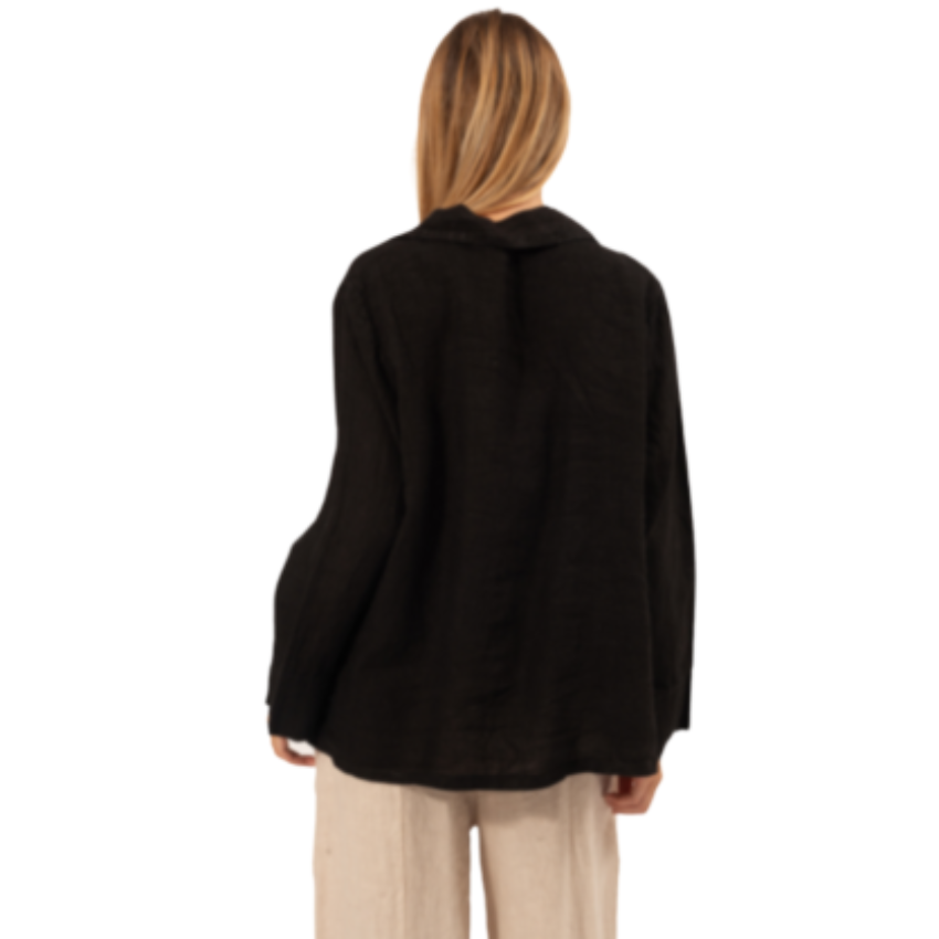 6356 BLACK ITALIAN LINEN TOP